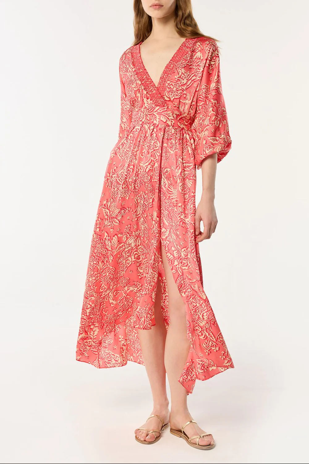 Long Dress Celie - Pink Oriental Foulard - Image 3