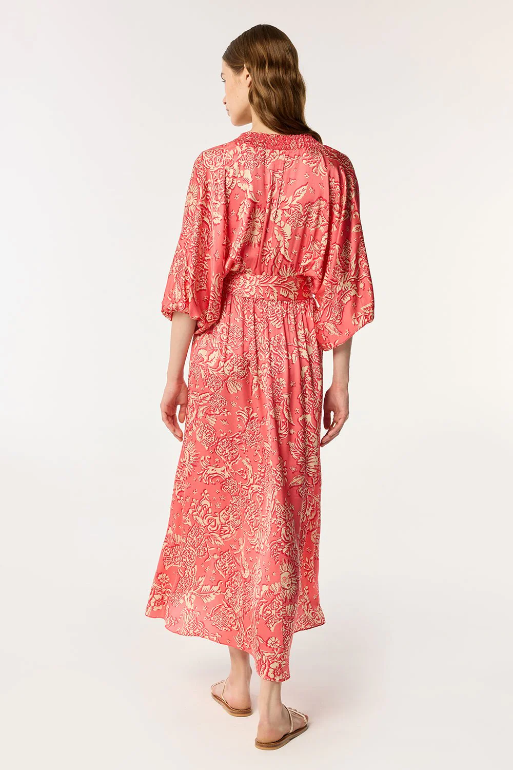 Long Dress Celie - Pink Oriental Foulard - Image 4