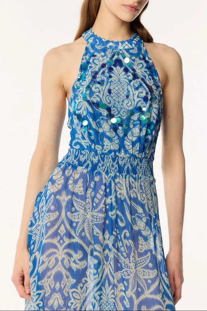 Long Dress Clea - Turquoise Macro Ikat - Image 3