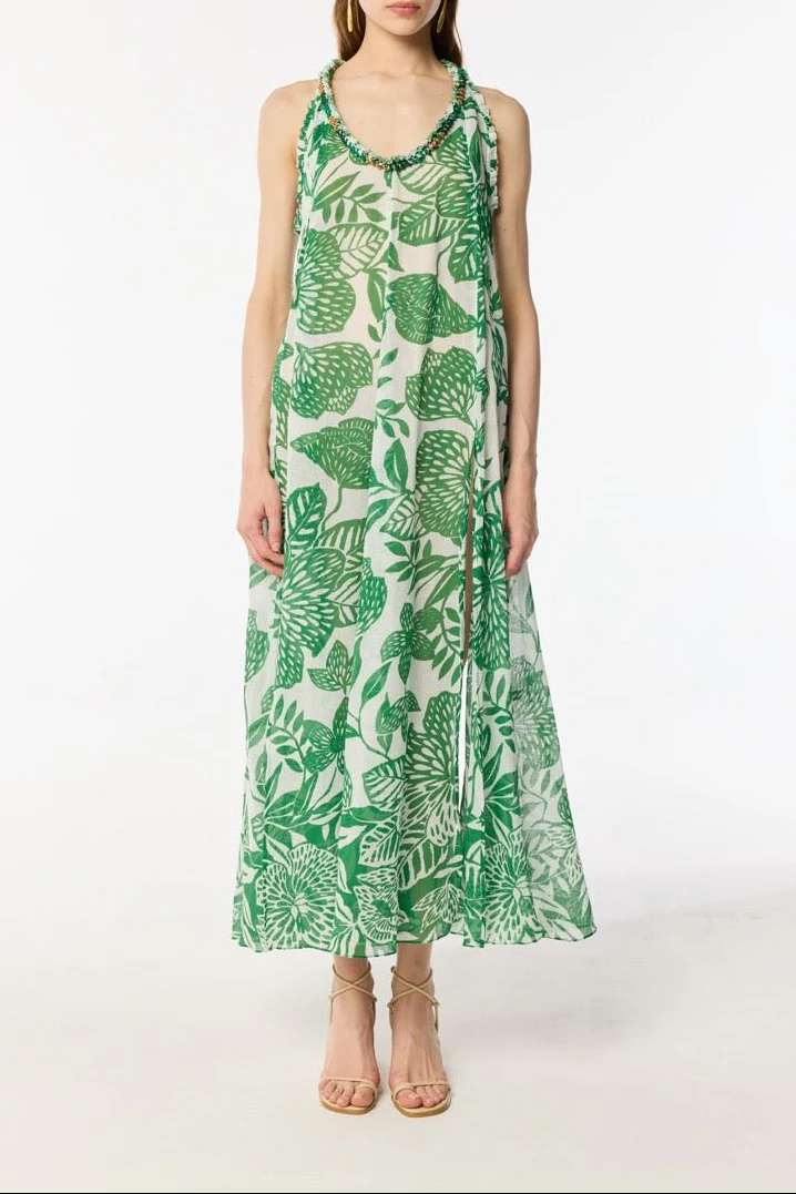 Long Dress Nava - White Green Macro Stelis - Image 4