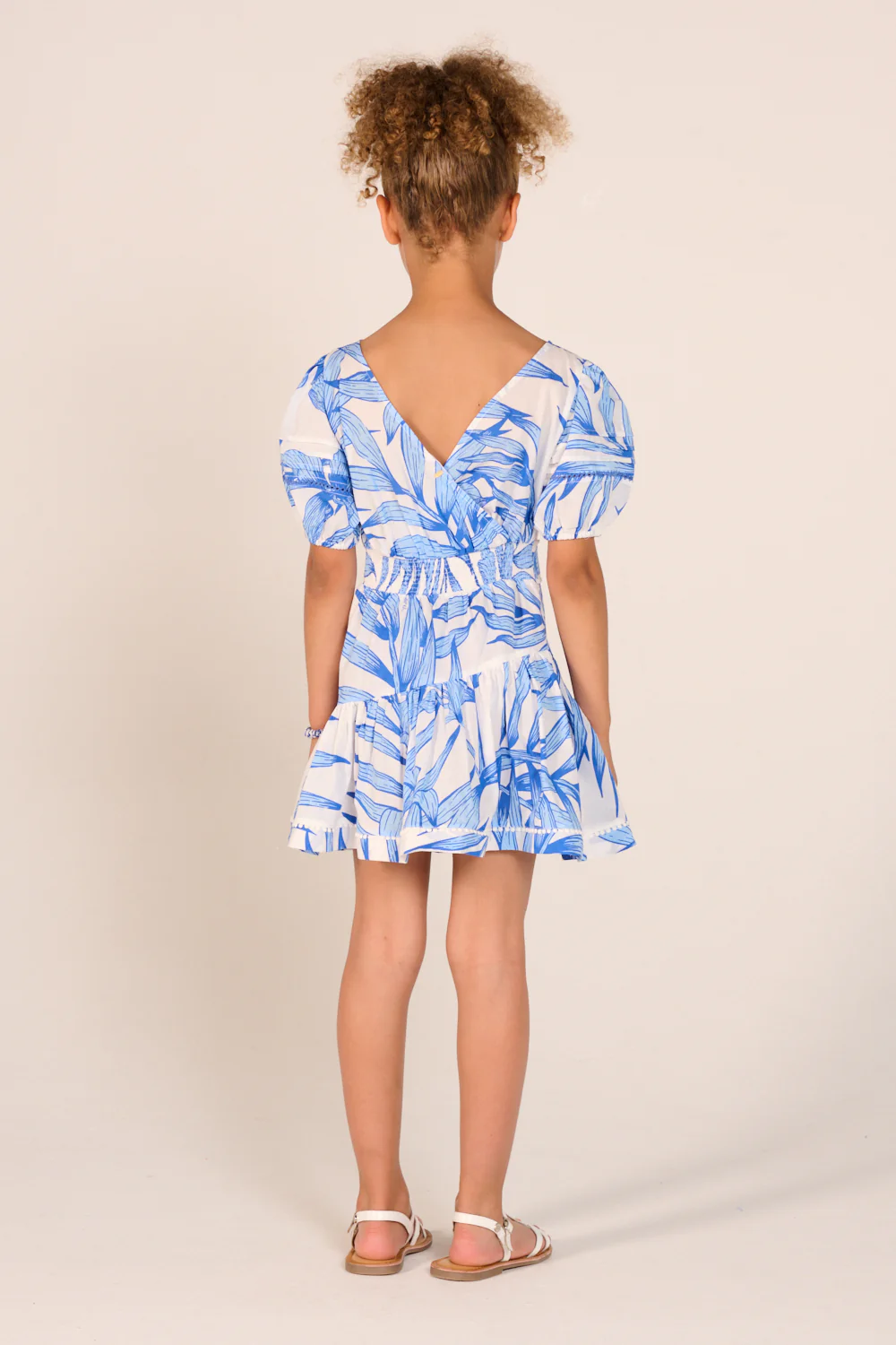 Mini Dress Chantal for girls - Blue Palm Leaf - Image 5